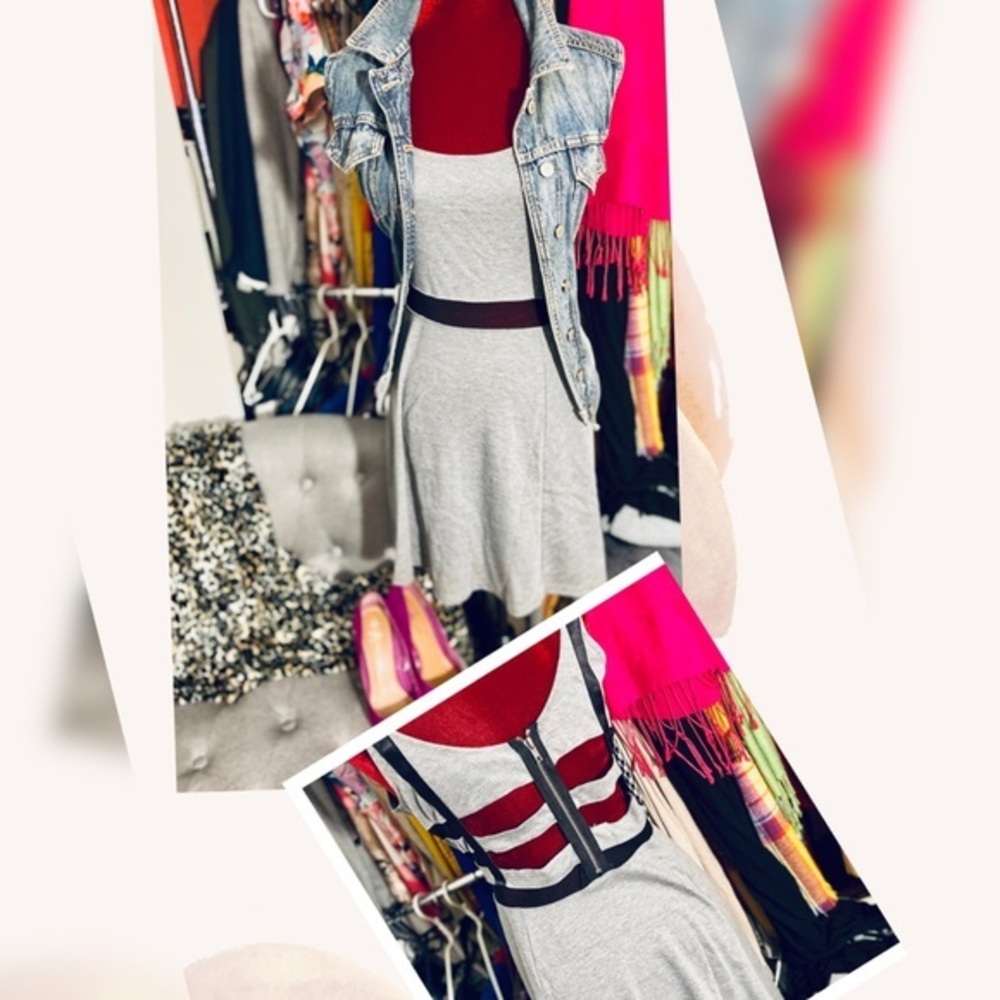 Divided fit and flare gray/black dress